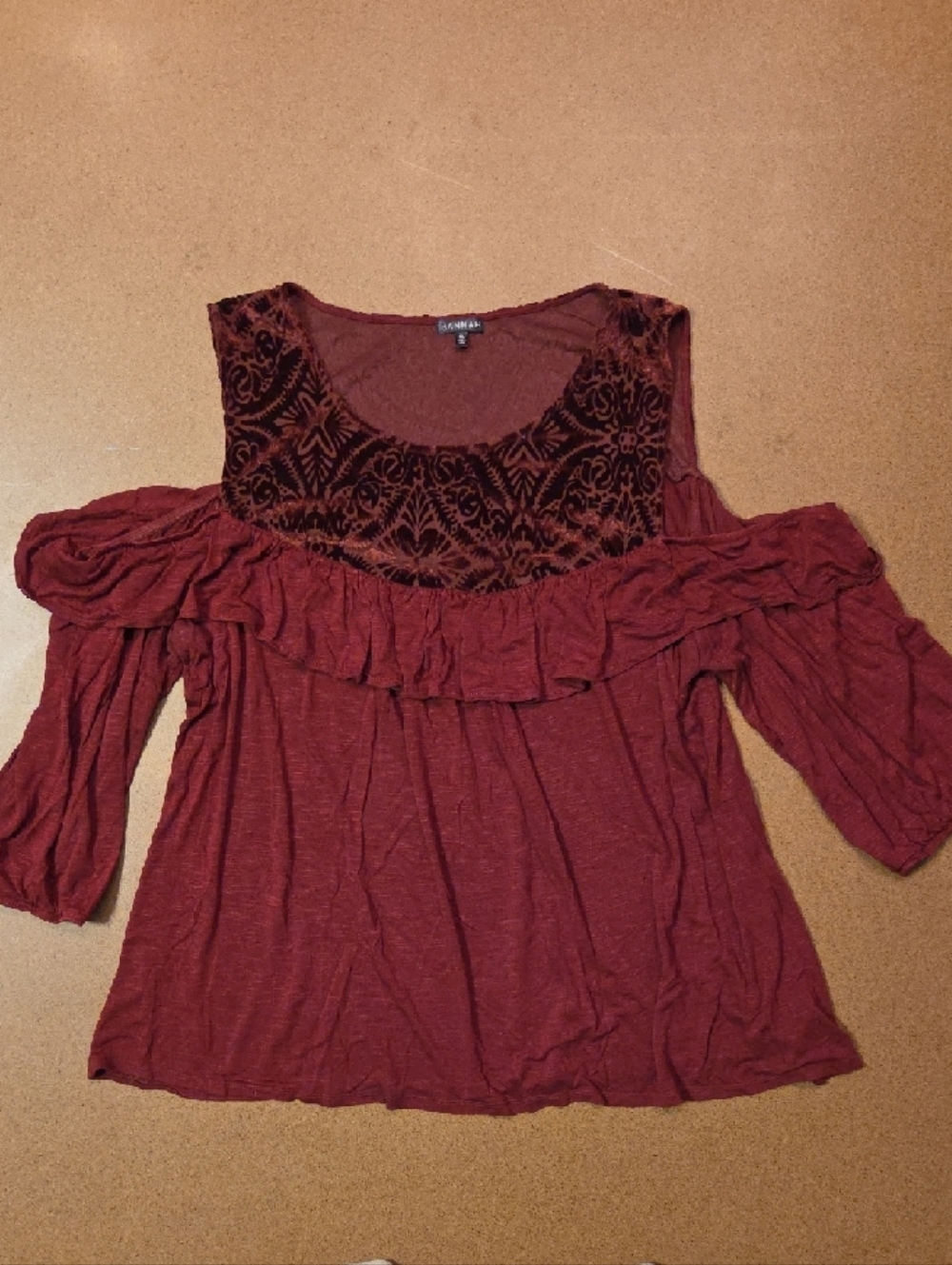 Hannah Wine Cold-Shoulder Ruffle Blouse - Picture 3 of 4
